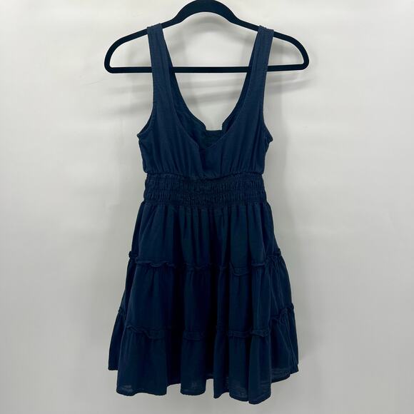 Urban Outfitters Smocked Babydoll Dress Womens Small Dark Blue Ruffle - Picture 3 of 7